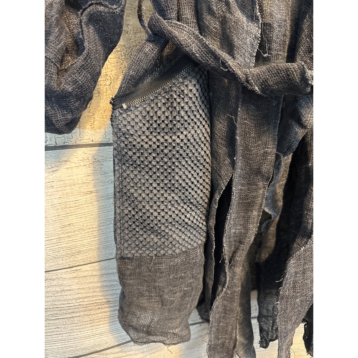 Elie Tahari Sheer Linen Long Cardigan With Textured Pockets & Belt