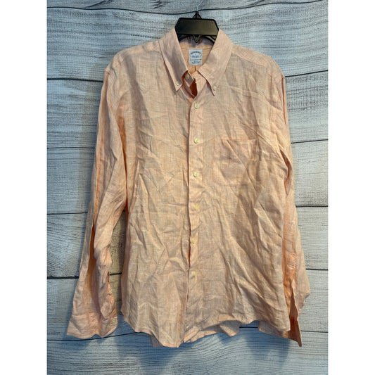 Mens Brooks Brothers Button-Down Peach Linen-Cotton Shirt Size L