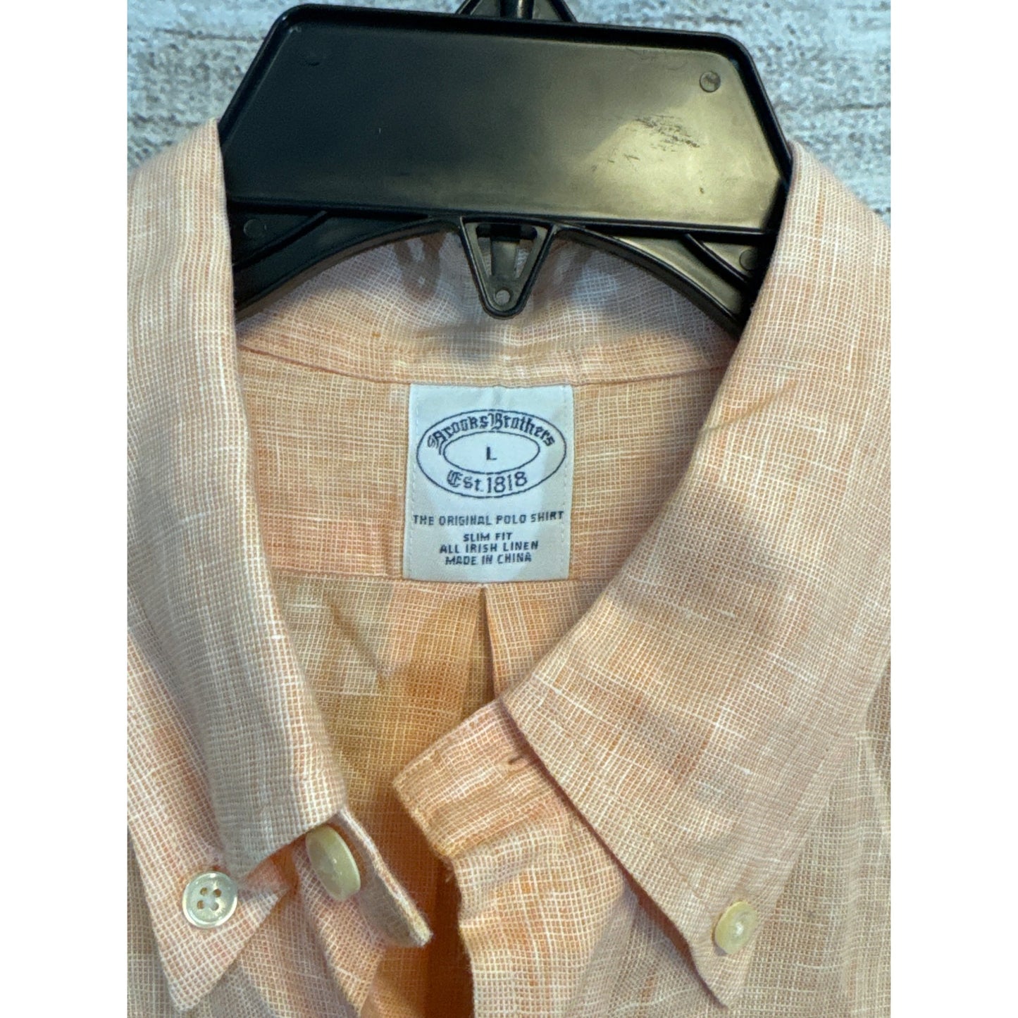 Mens Brooks Brothers Button-Down Peach Linen-Cotton Shirt Size L