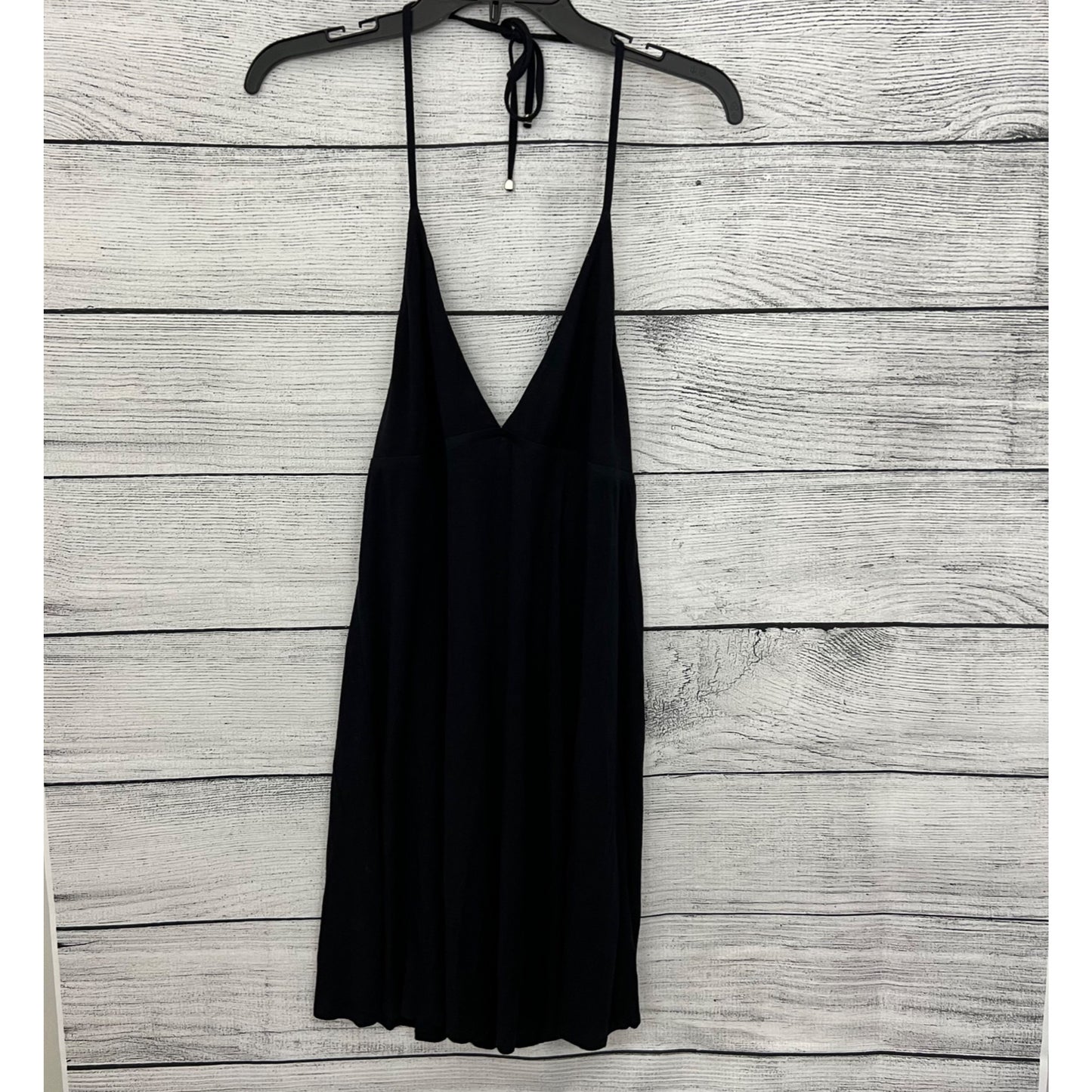 A. Che Black Sleeveless V-Neck Mini Dress With Tie-Back Straps, Size Large
