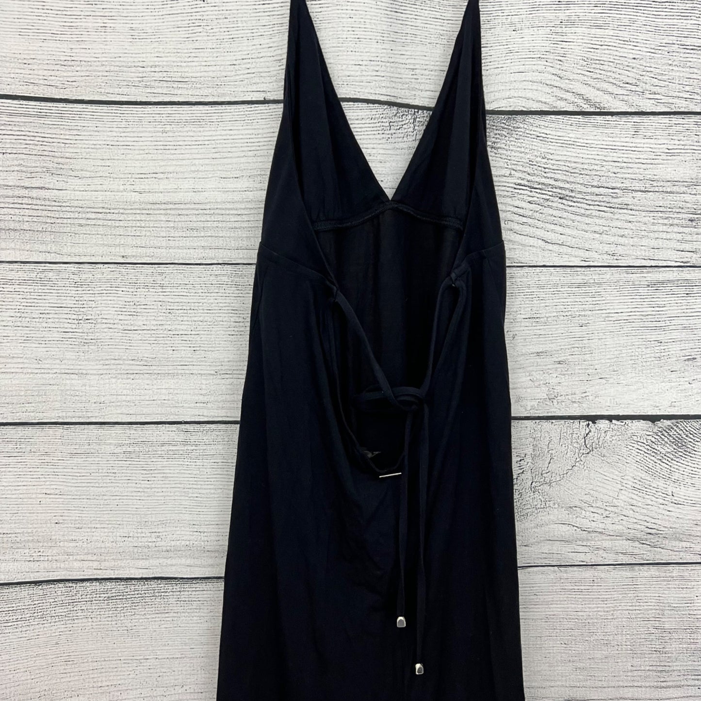 A. Che Black Sleeveless V-Neck Mini Dress With Tie-Back Straps, Size Large