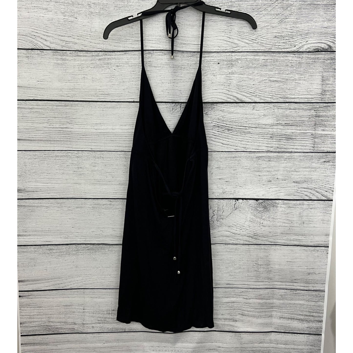 A. Che Black Sleeveless V-Neck Mini Dress With Tie-Back Straps, Size Large