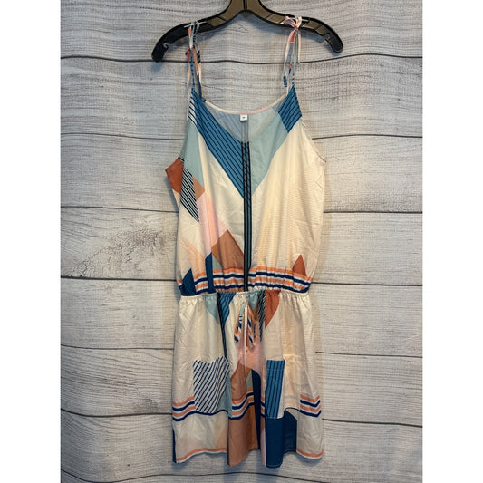 Geometric Print Sleeveless Summer Dress With Drawstring Size M