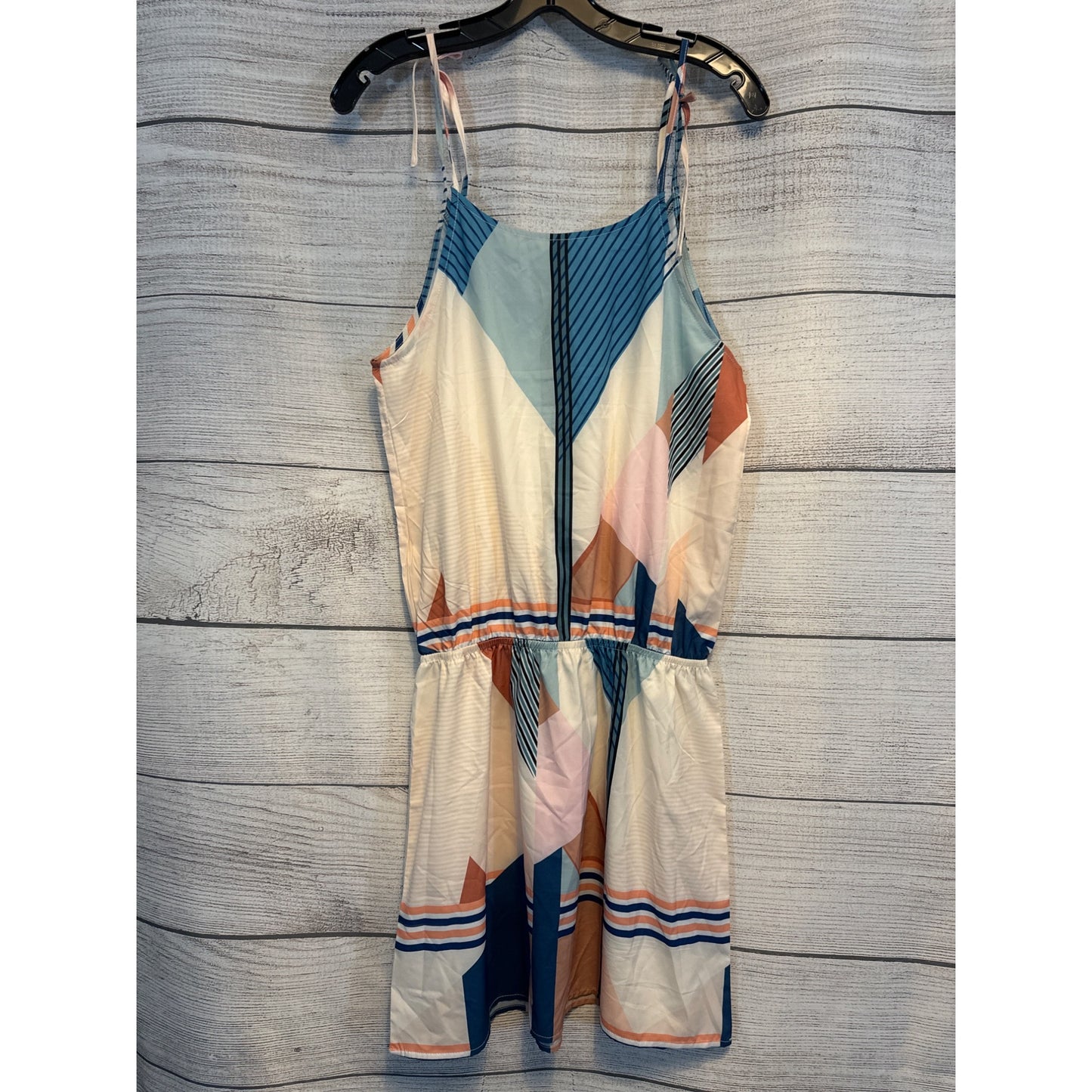 Geometric Print Sleeveless Summer Dress With Drawstring Size M