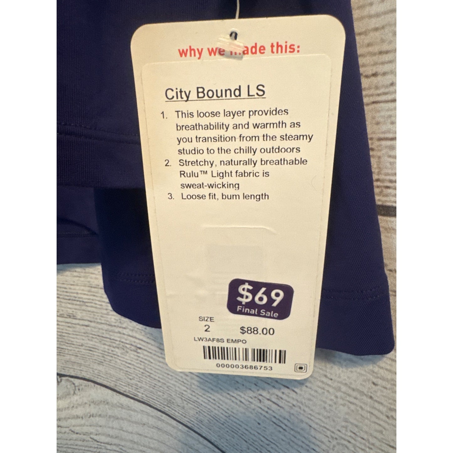 NWT Lululemon City Bound LS Size 2