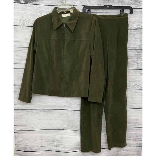 Studio Works Olive Green Suede Two-Piece Pant Suit, Size Medium