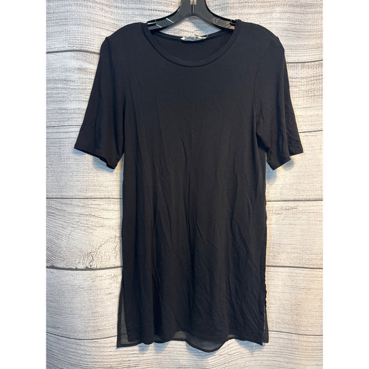 BCBGeneration Black Short Sleeve Layered Tunic Top With Sheer Bottom Panel Size S