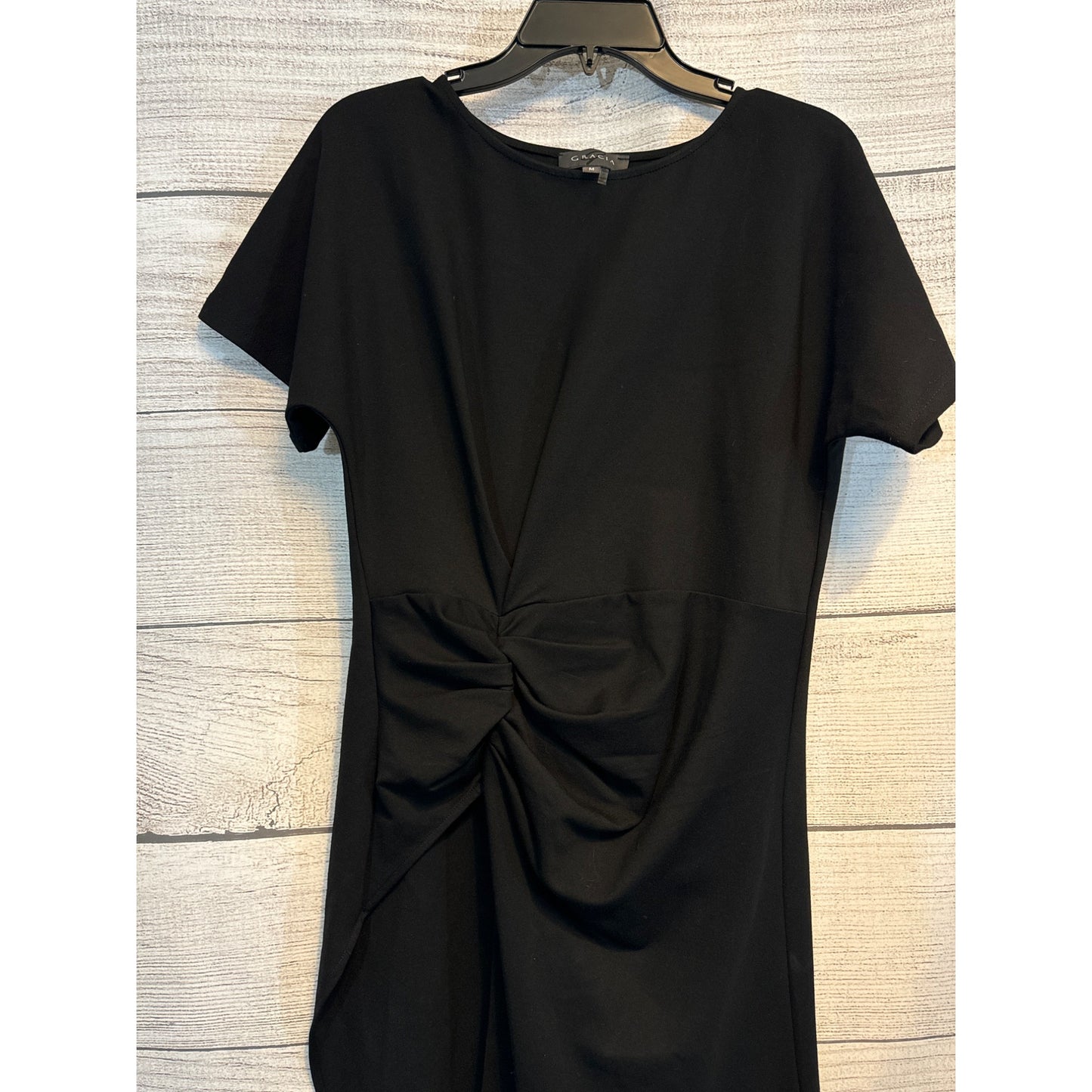 Gracia Black Asymmetric Hem Midi Dress With Ruched Waist M