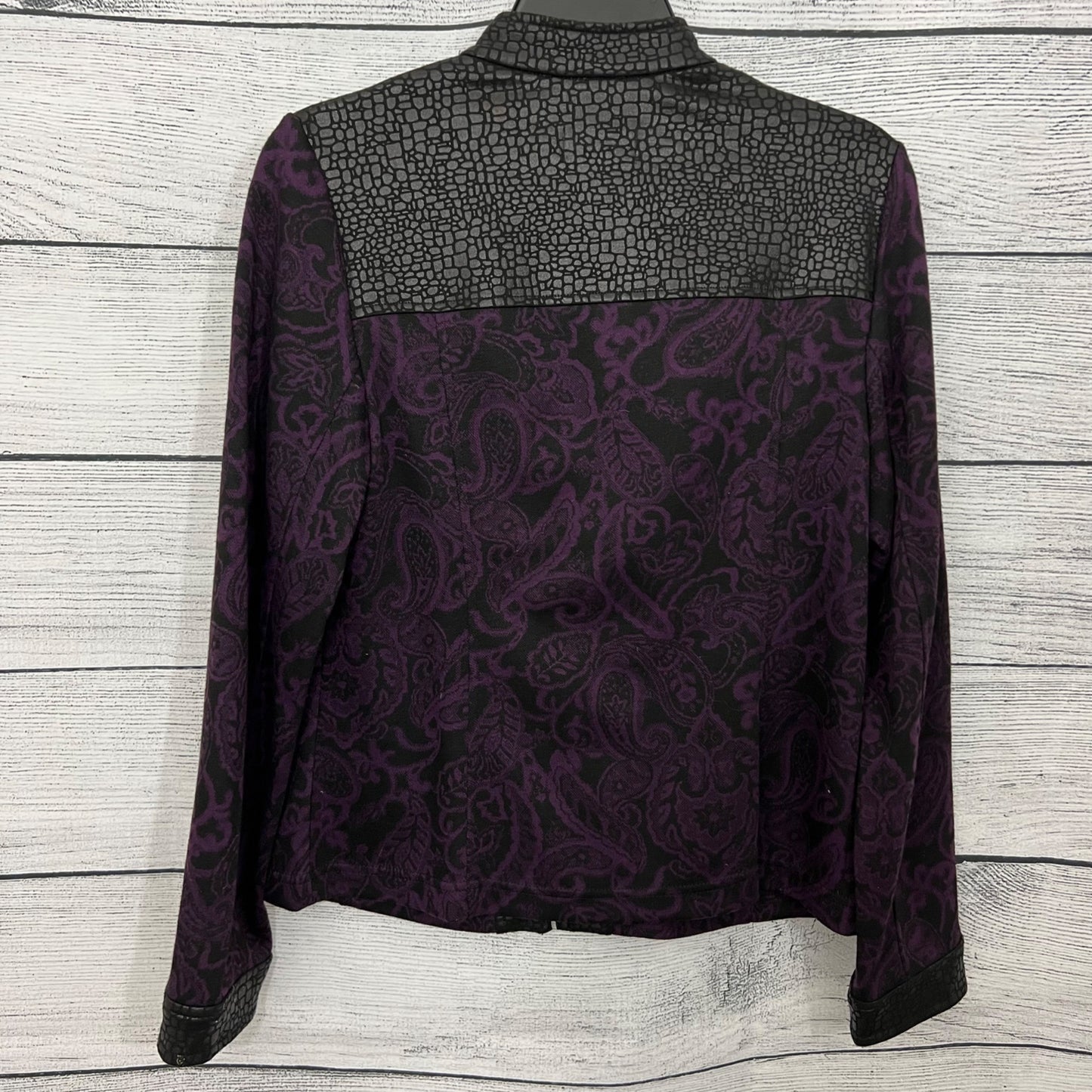 Chicos Purple & Black Zip-Up Jacket With Textured Pattern, Size Small