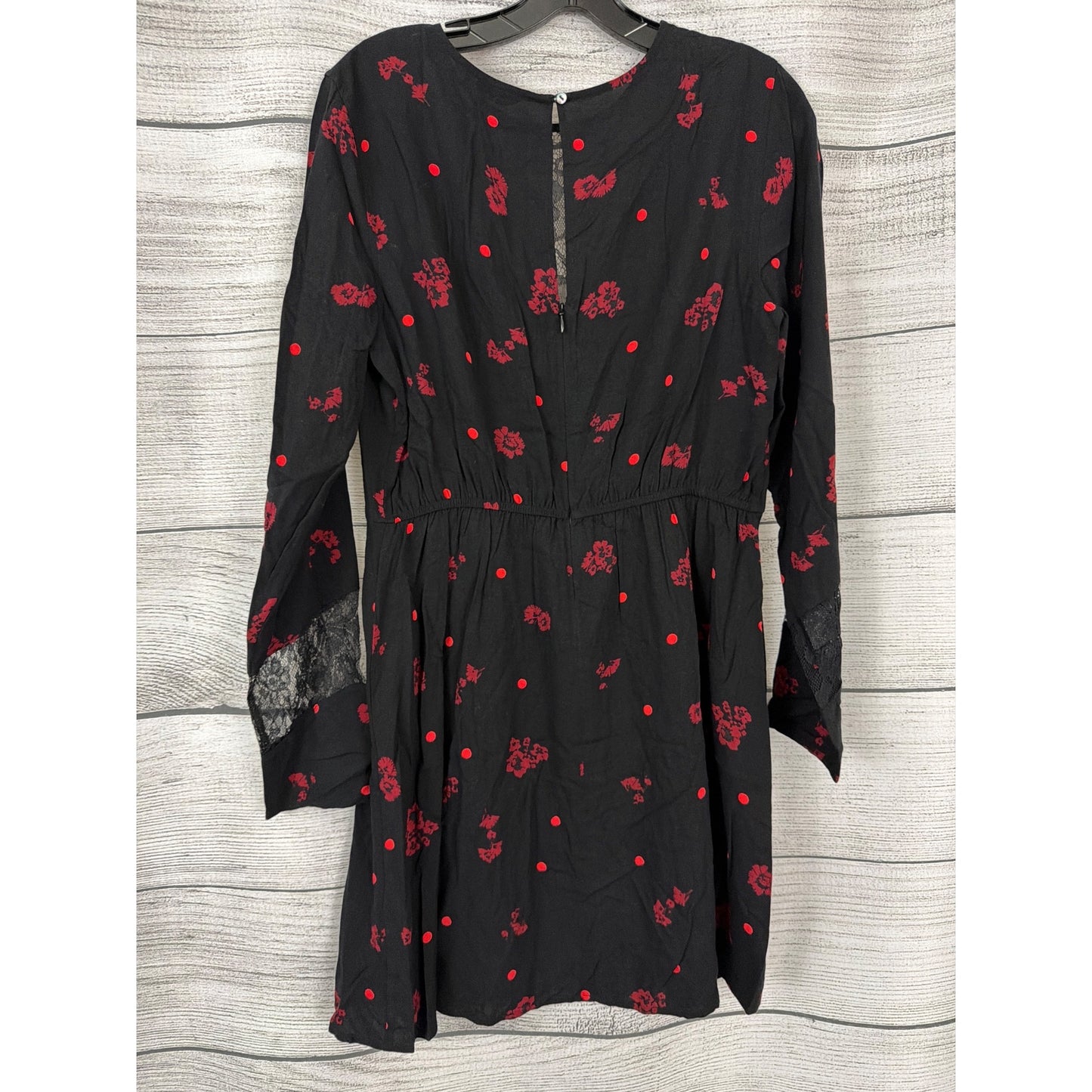 Express Black & Red Floral Lace Long Sleeve Mini Dress Size M