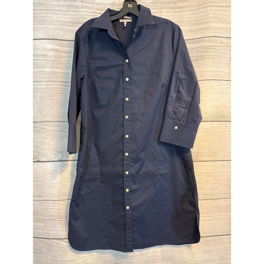 Hinson Wu Stretch Luxe Cotton Navy Blue Button-Down Shirt Dress Size 10