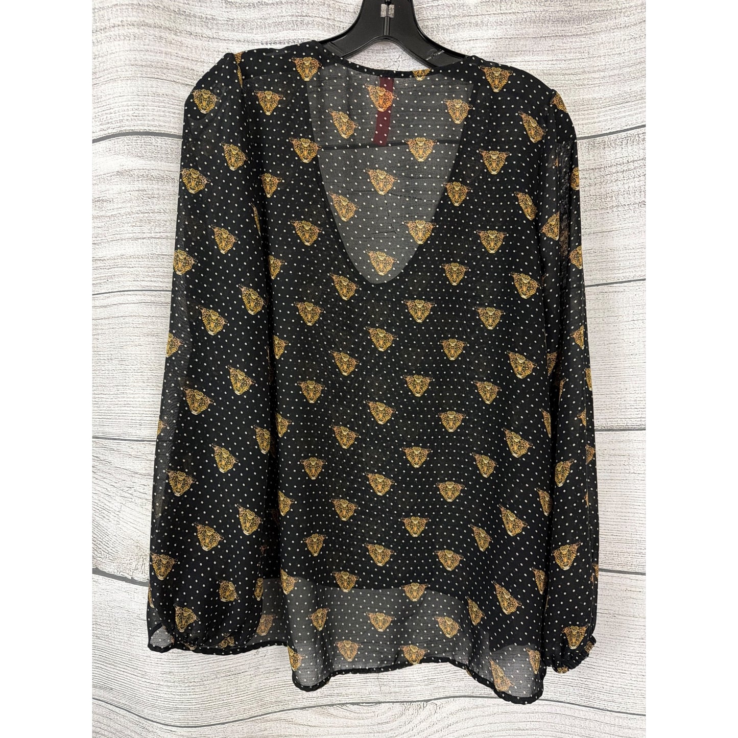 Eight Sixty Black Sheer Blouse With Leopard & Polka Dot Size L
