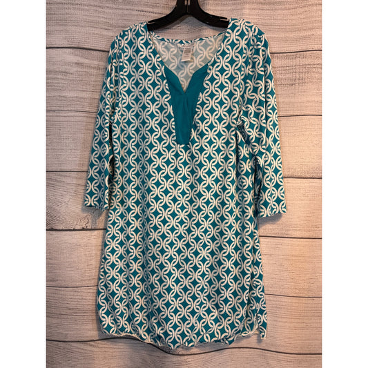 Dotti Blue & White Patterned Tunic Dress/Coverup Size M