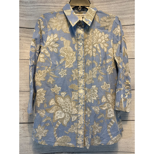 Gretchen Scott Blue Floral Button Down Shirt Size M
