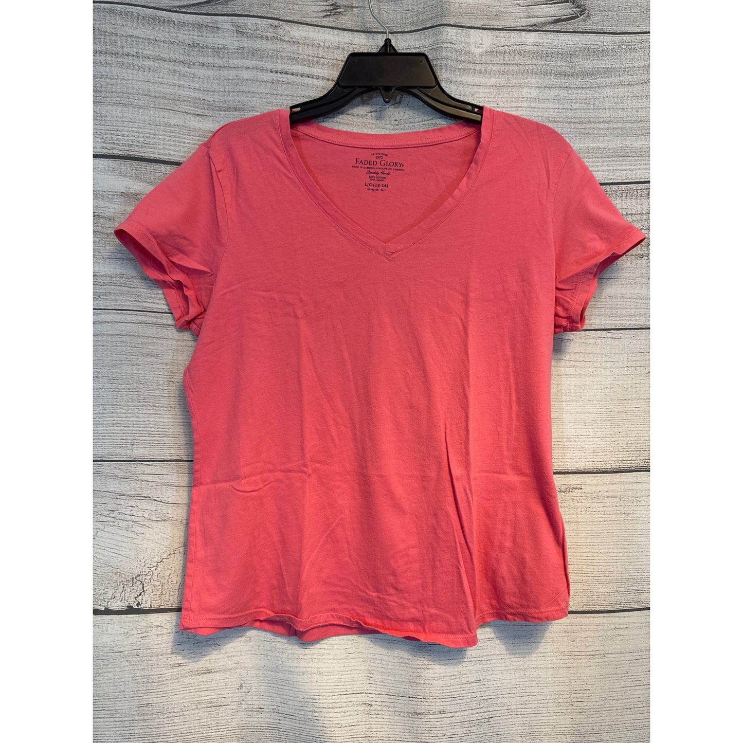 Faded Glory Pink V-Neck T-Shirt Size Large