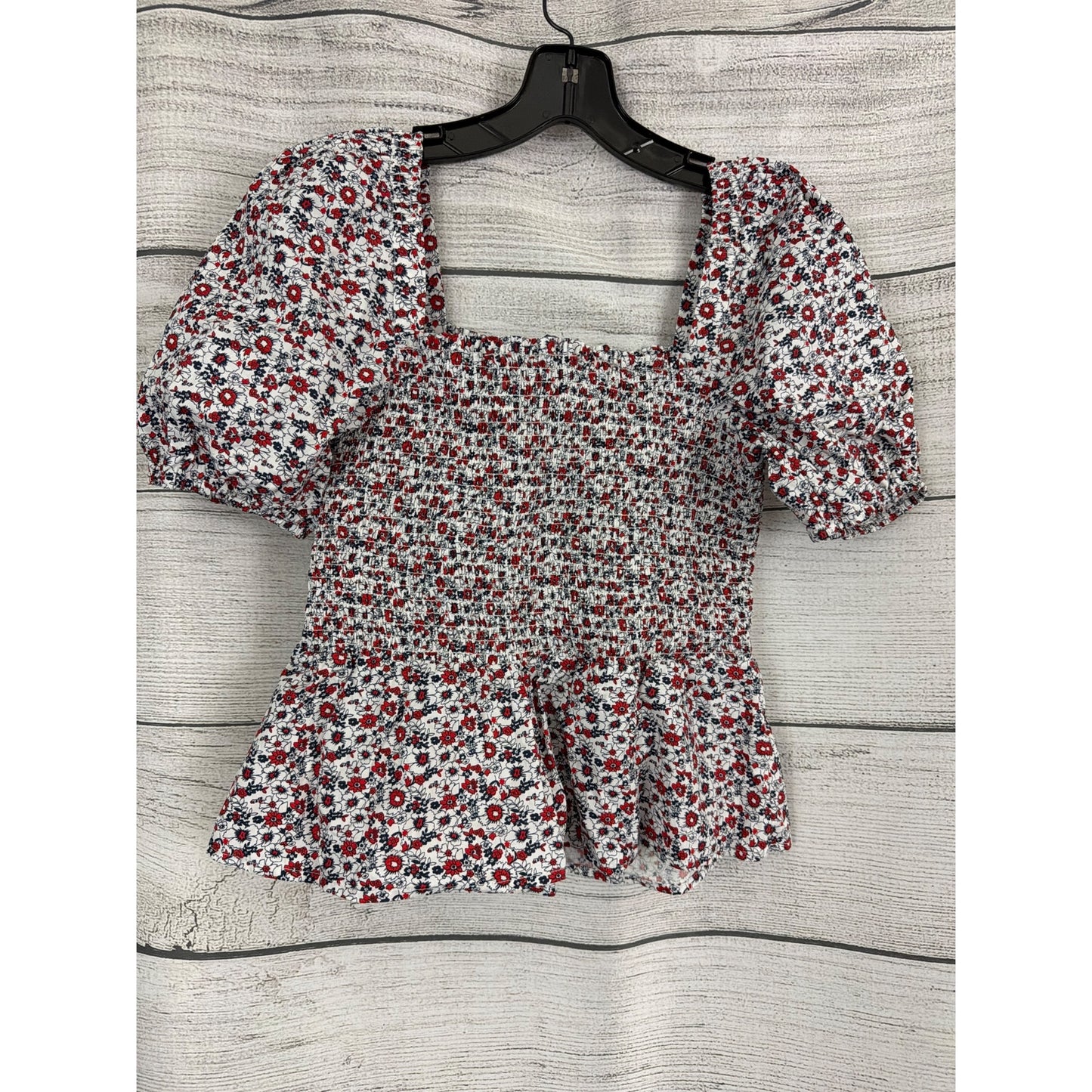 NWT French Connection Floral Smocked Square Neck Top With Puff Sleeves Size S