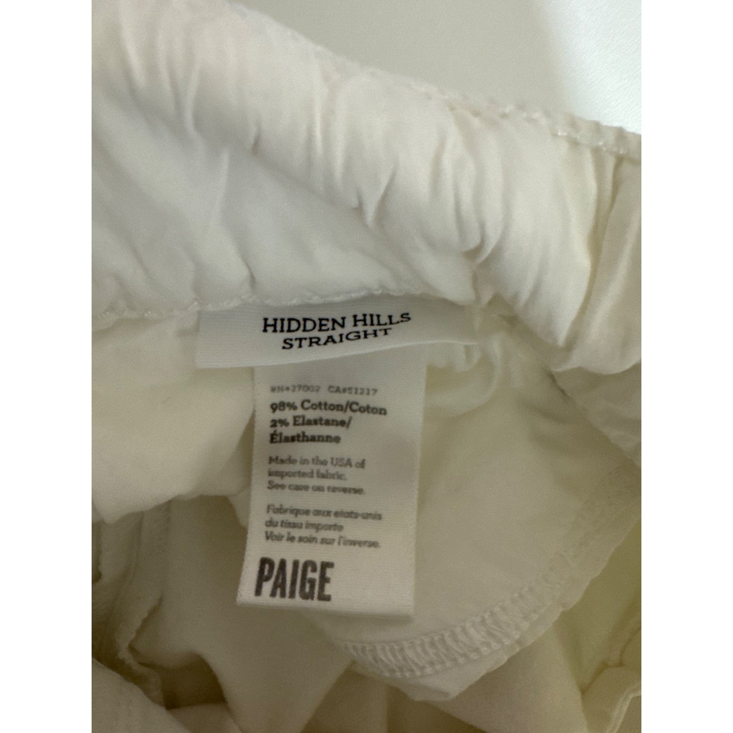 Paige Hidden Hills Straight White Jeans Size 31