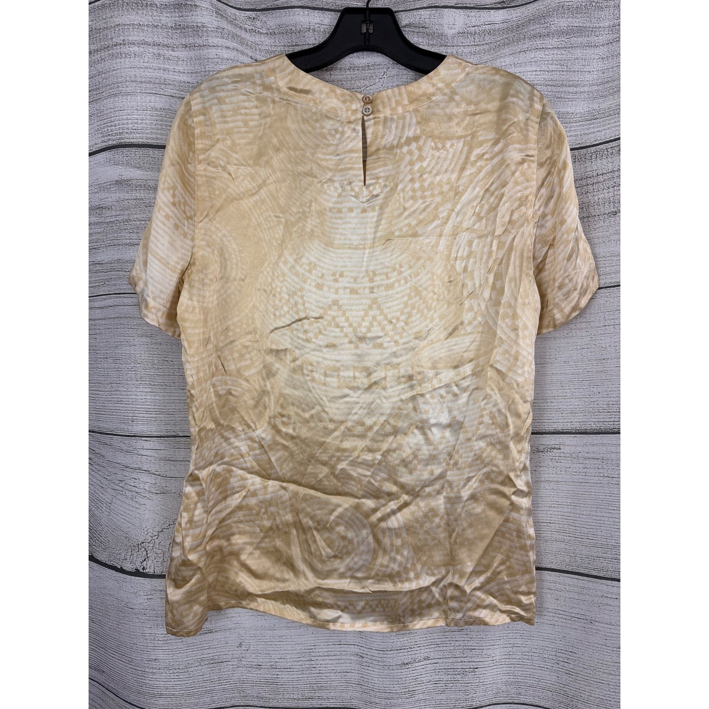 Vintage Escada Margaretha Ley Silk Blouse Gold Beige Abstract Print Sz 40