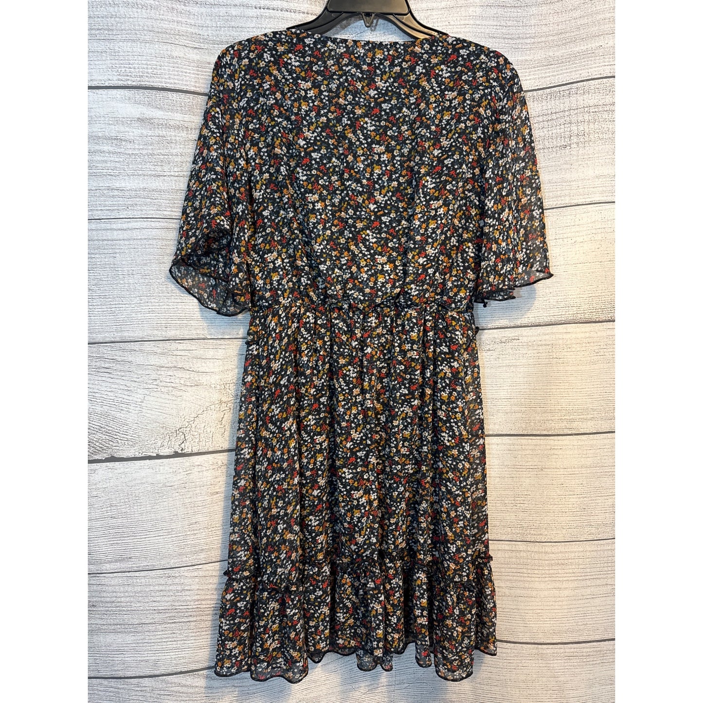 Manydress V Neck Chiffon 3/4 Ruffle Bell Sleeve Dress Size M
