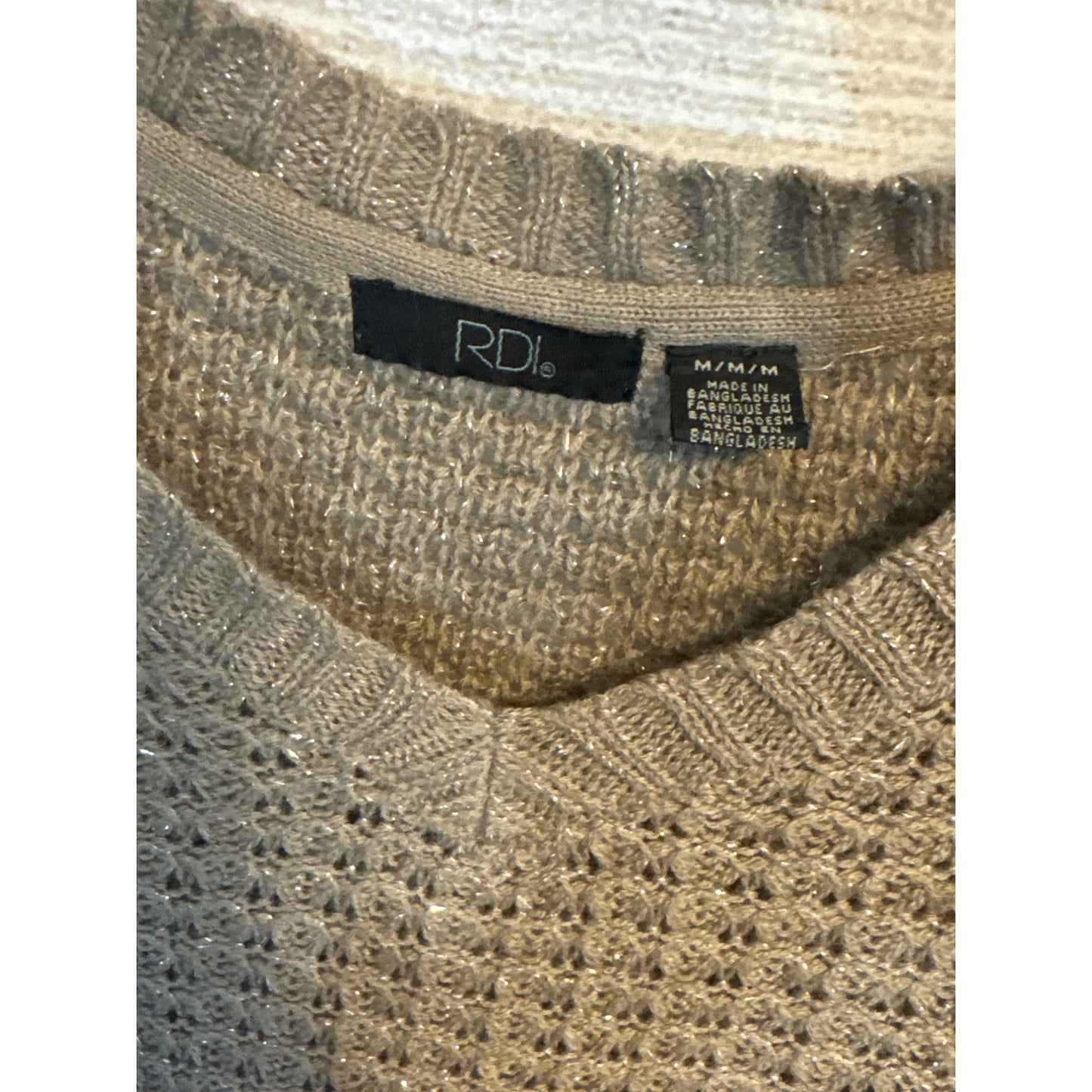 RDI Taupe Knit Sweater With Metallic Threading Size M