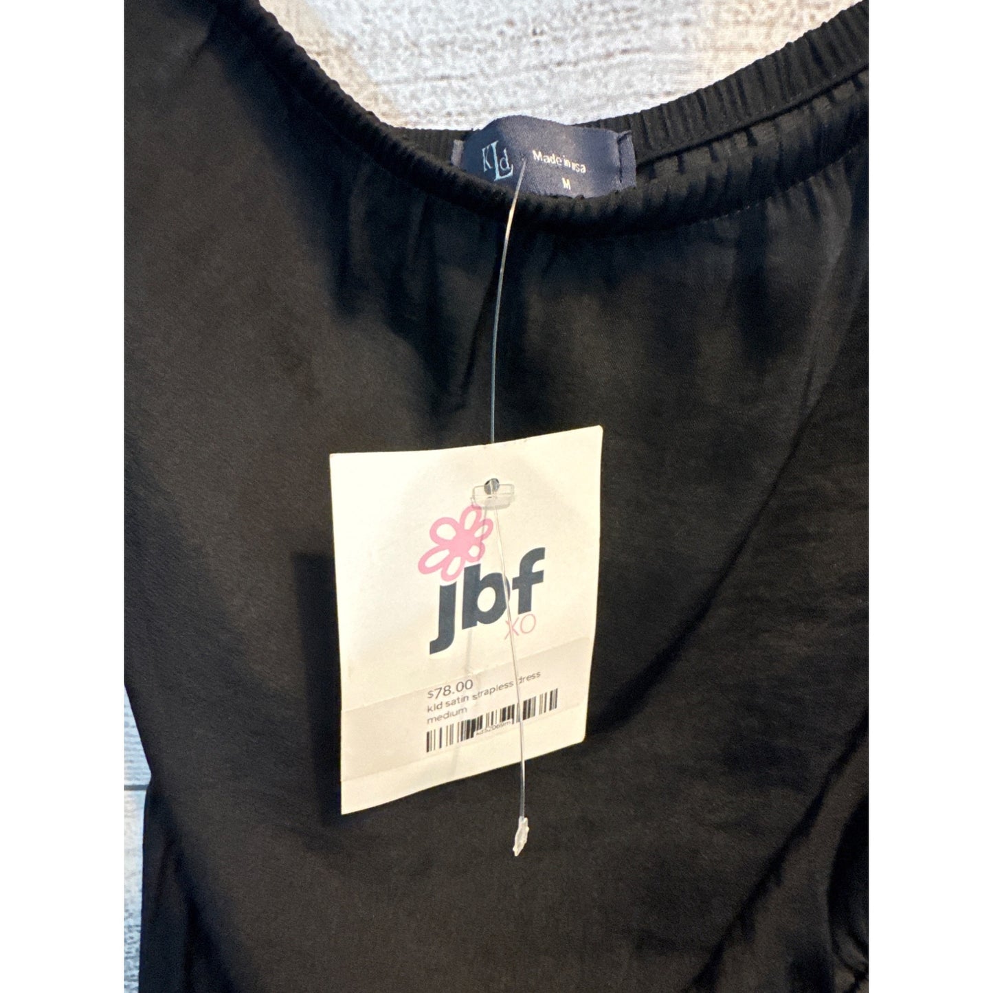 NWT JBF Black Satin Tiered Strapless Dress Size M