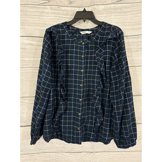 SonomaPlaid Button-Up Blouse With Ruffle Details Size XL