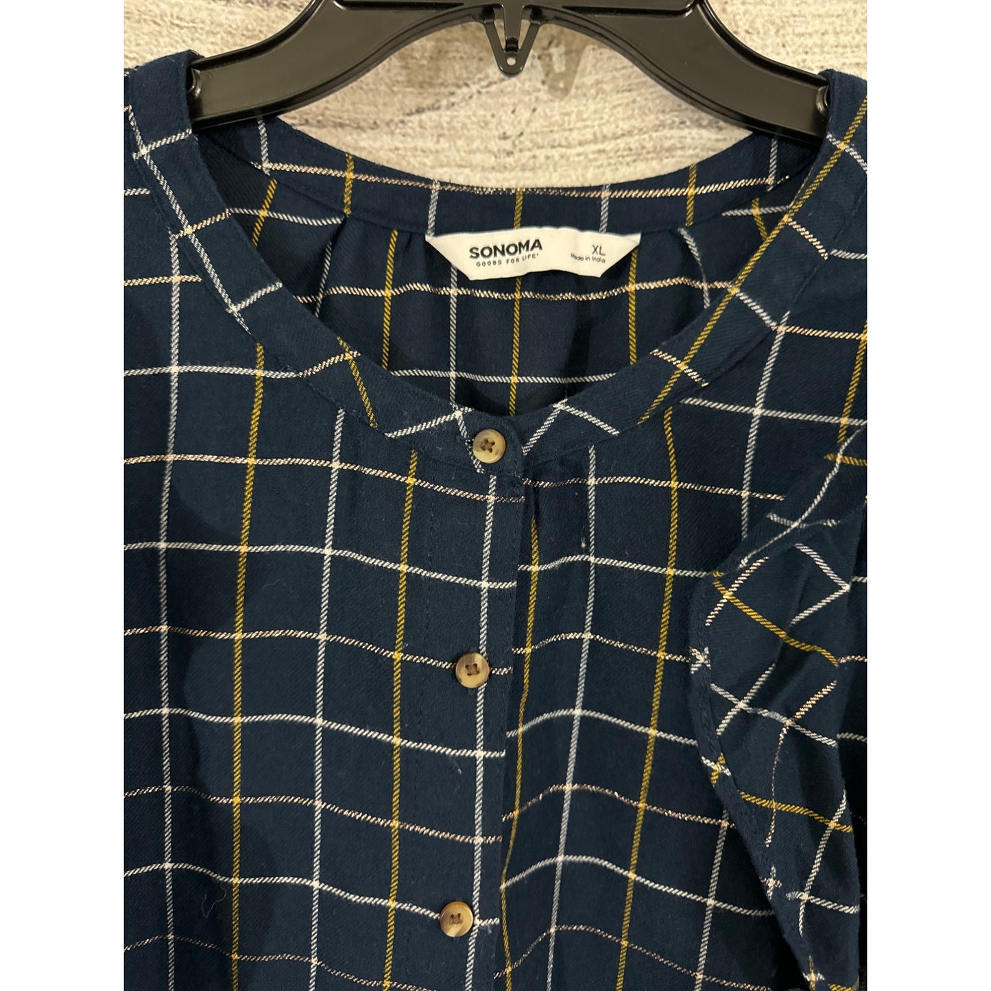 SonomaPlaid Button-Up Blouse With Ruffle Details Size XL
