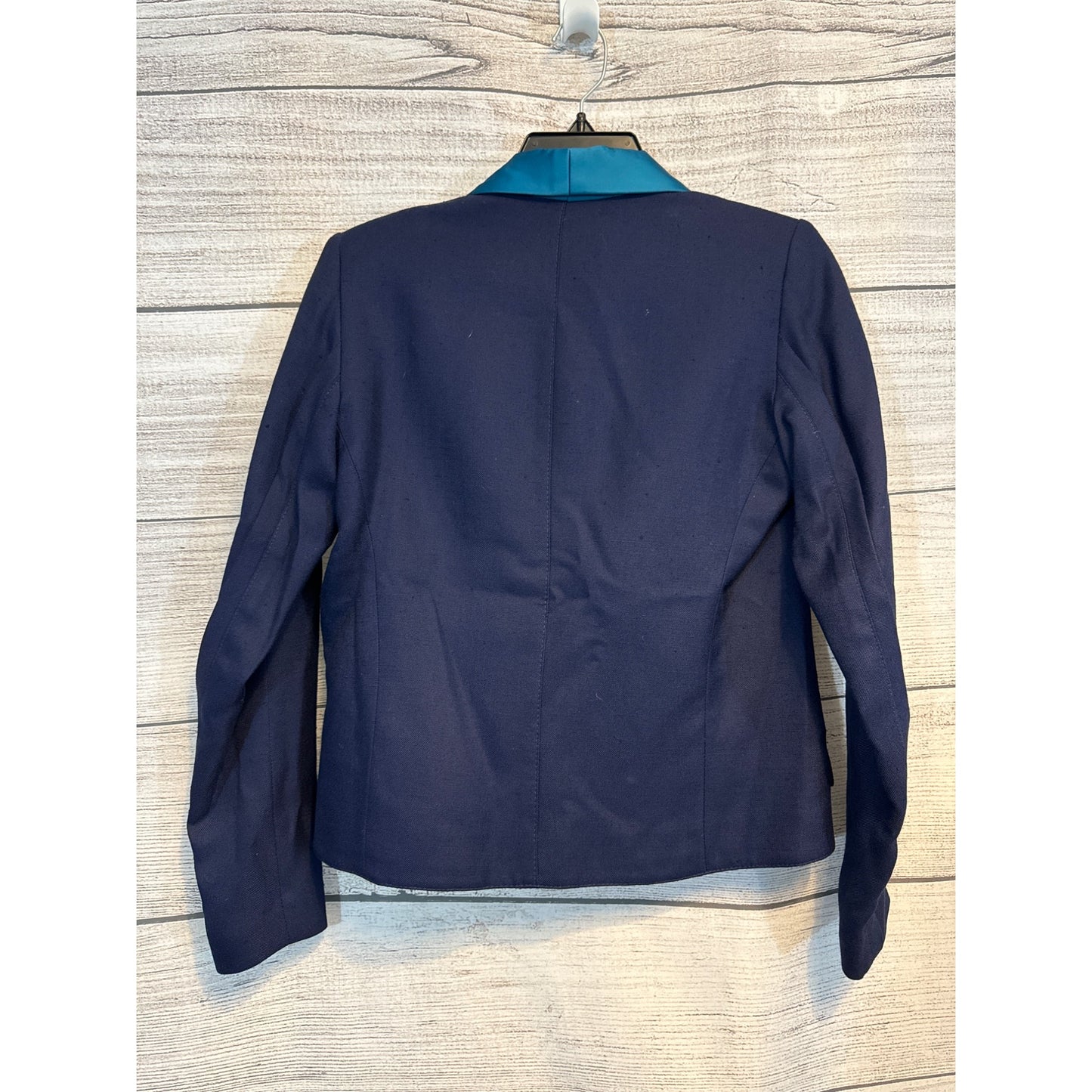 Smythe Navy Blazer With Teal Satin Lapel Single Button Closure Size 4