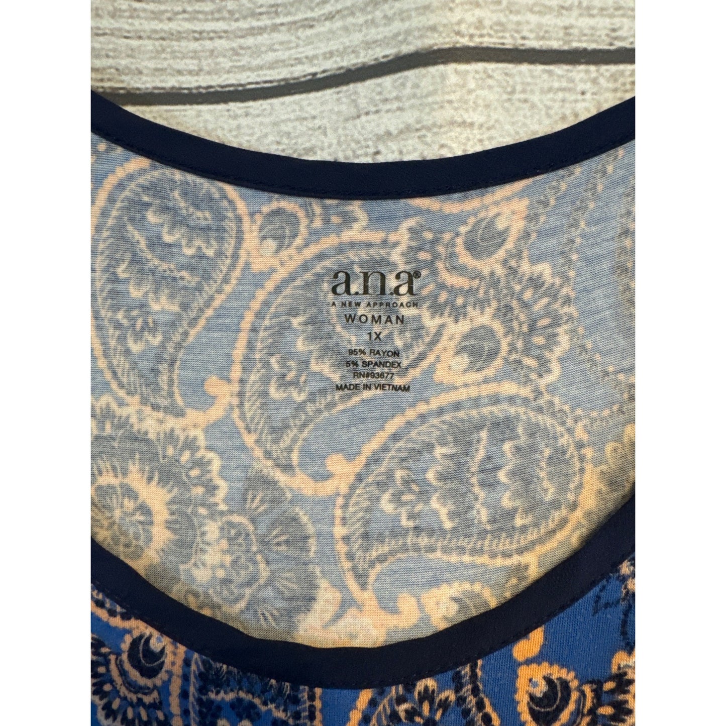 A.N.A Sleeveless Blue & Peach Paisley Dress 1X