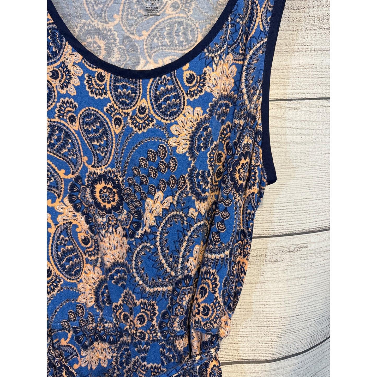 A.N.A Sleeveless Blue & Peach Paisley Dress 1X
