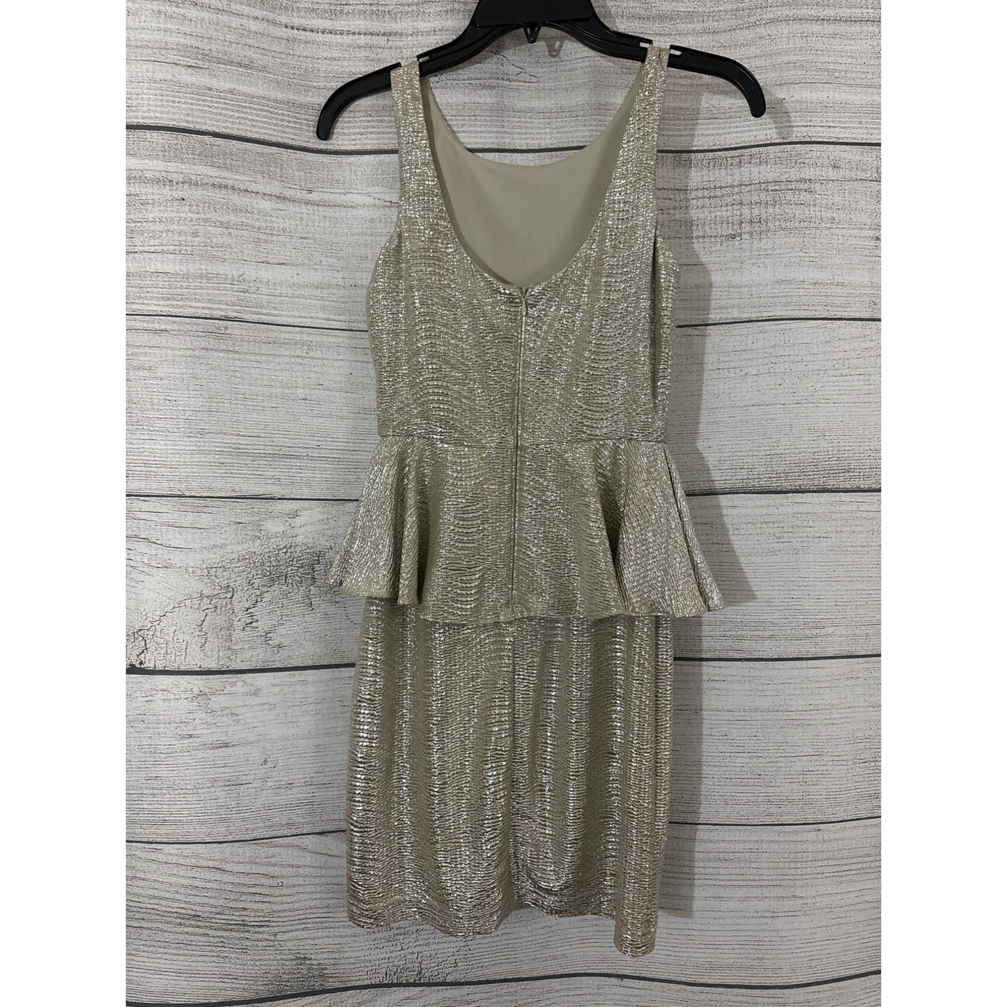 Hailey Logan by Adrienne Papell Silver Metallic Peplum Dress Size XS
