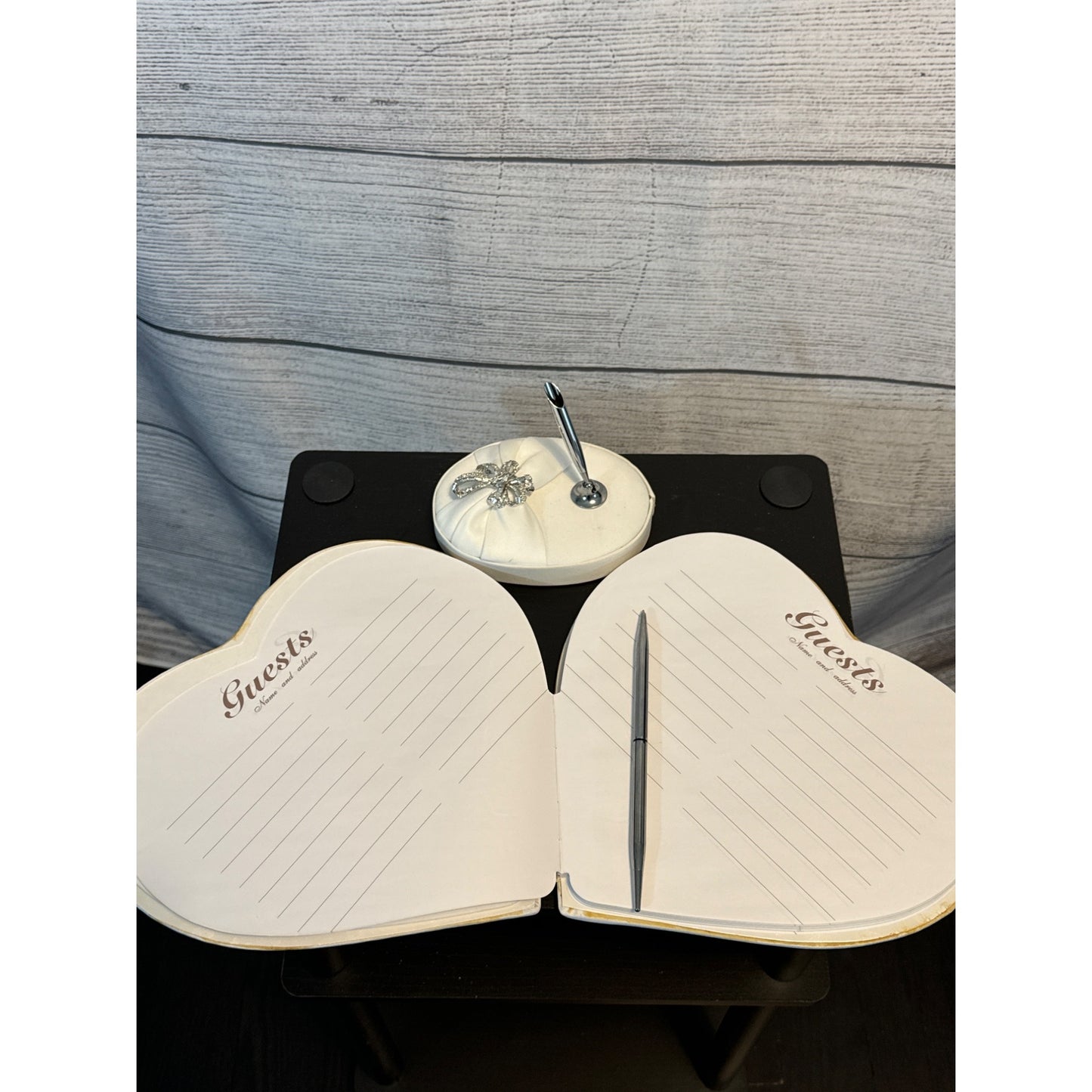 Heart-Shaped Wedding Guest Book & Pen Set With Floral Embroidery For Memorable Occasions