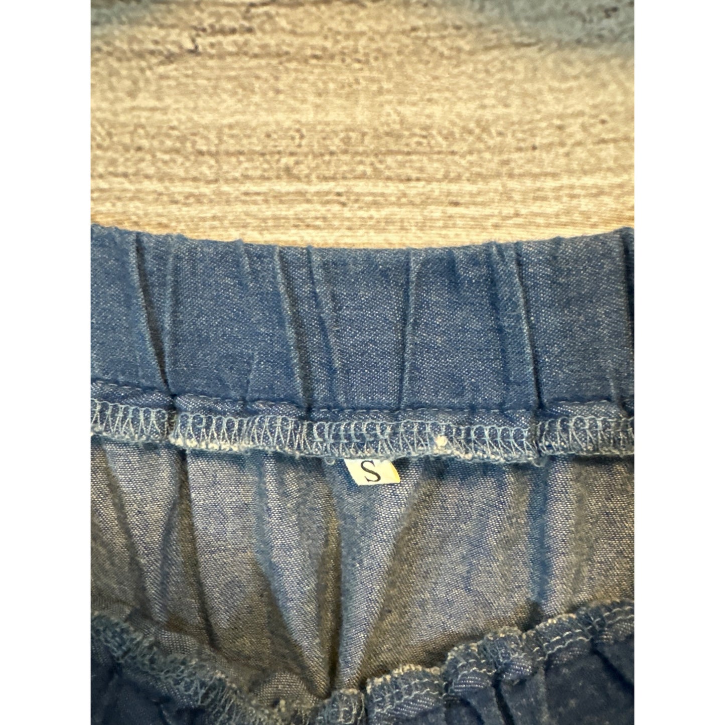 Off-The-Shoulder Chambray Top Tie Sleeves Size S