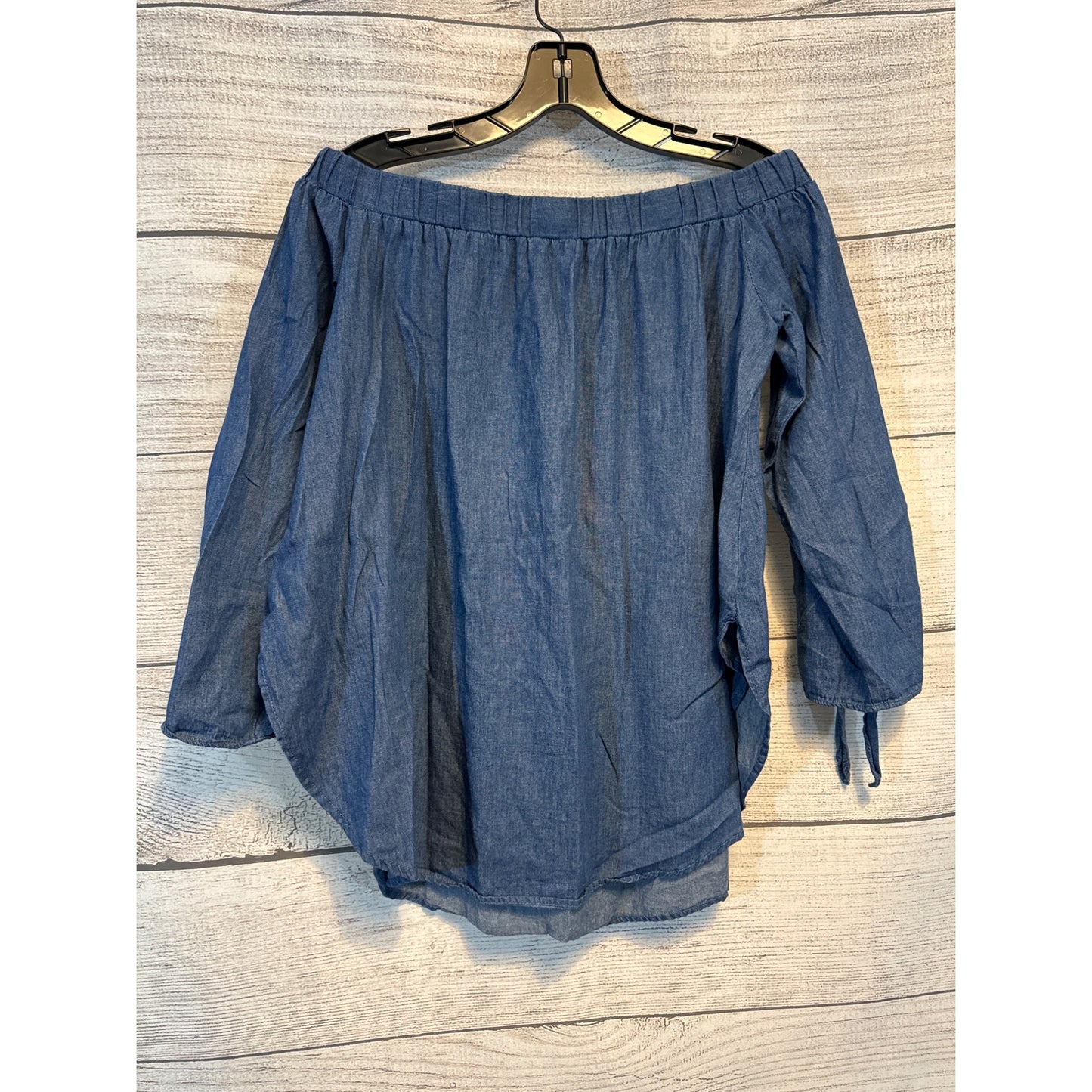 Off-The-Shoulder Chambray Top Tie Sleeves Size S