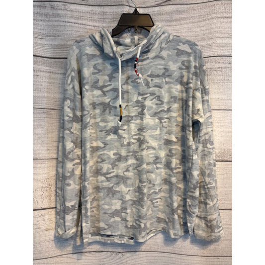 Hem & Hem Gray Camo Hooded Long Sleeve Top Size L