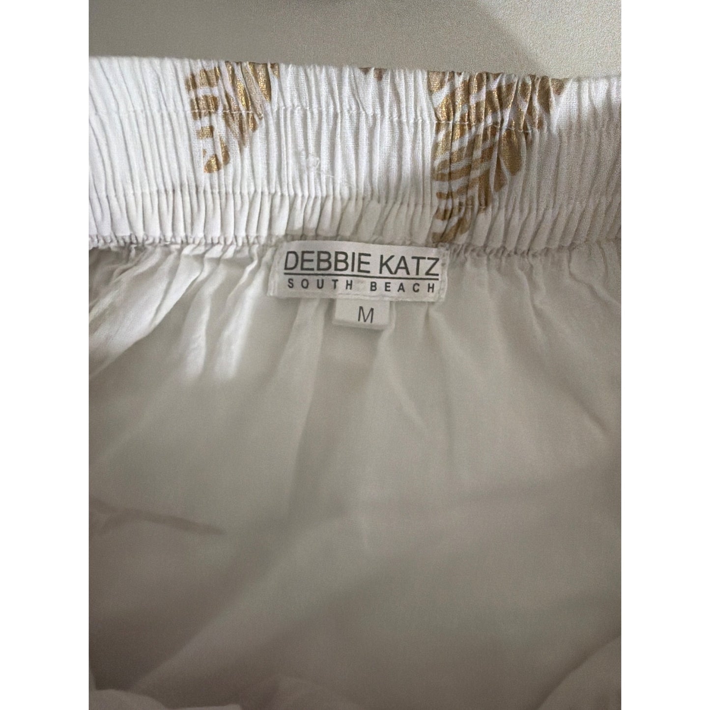 Debbie Katz South Beach White & Gold Leaf Print Maxi Skirt Size M