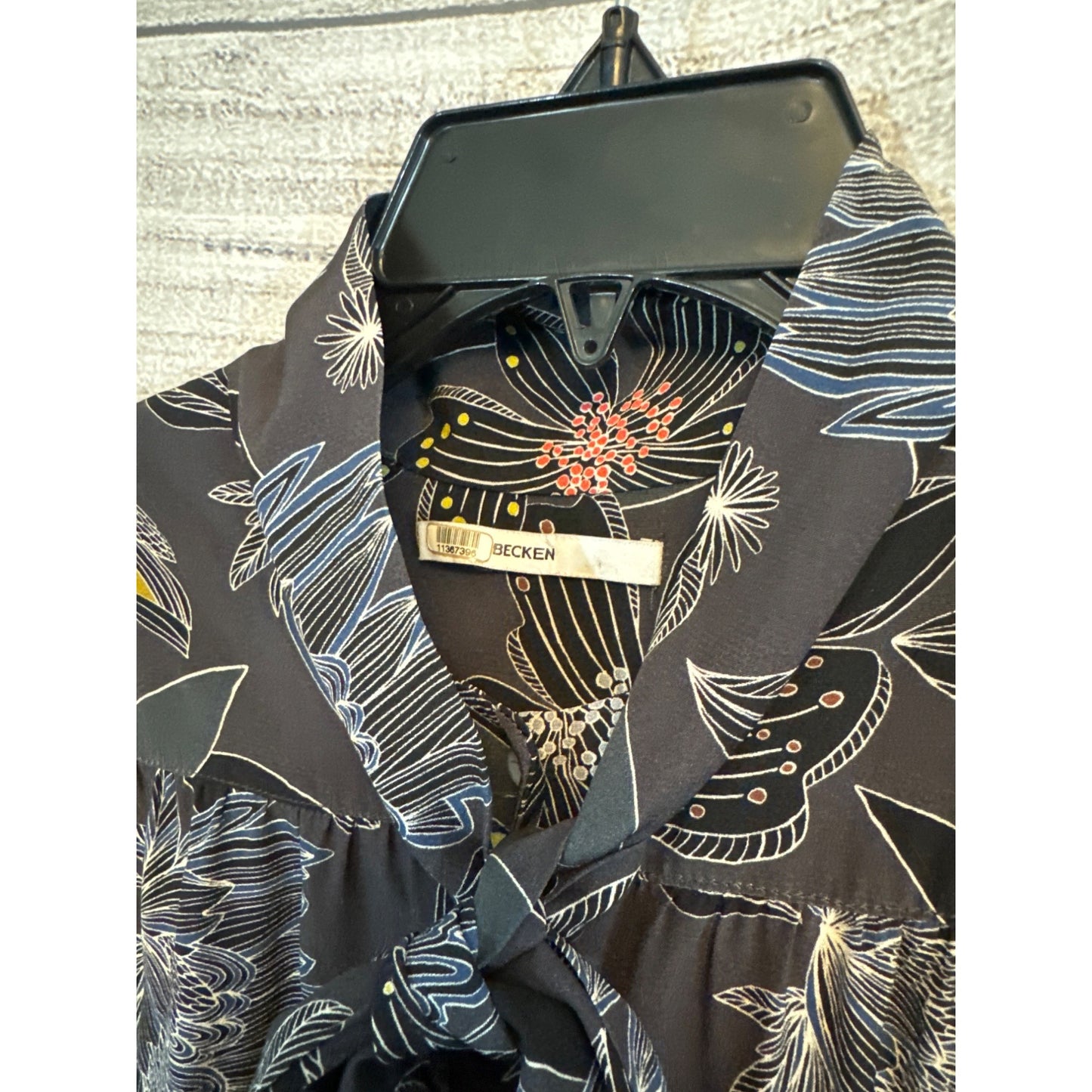 Becken Grey Floral Silk Blouse Size 10