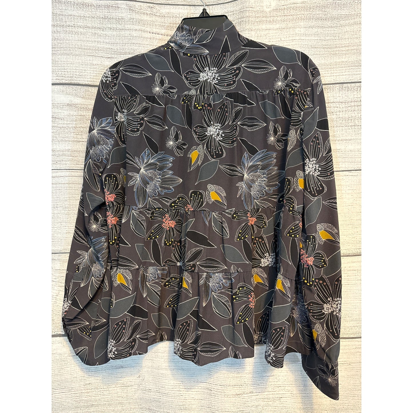 Becken Grey Floral Silk Blouse Size 10