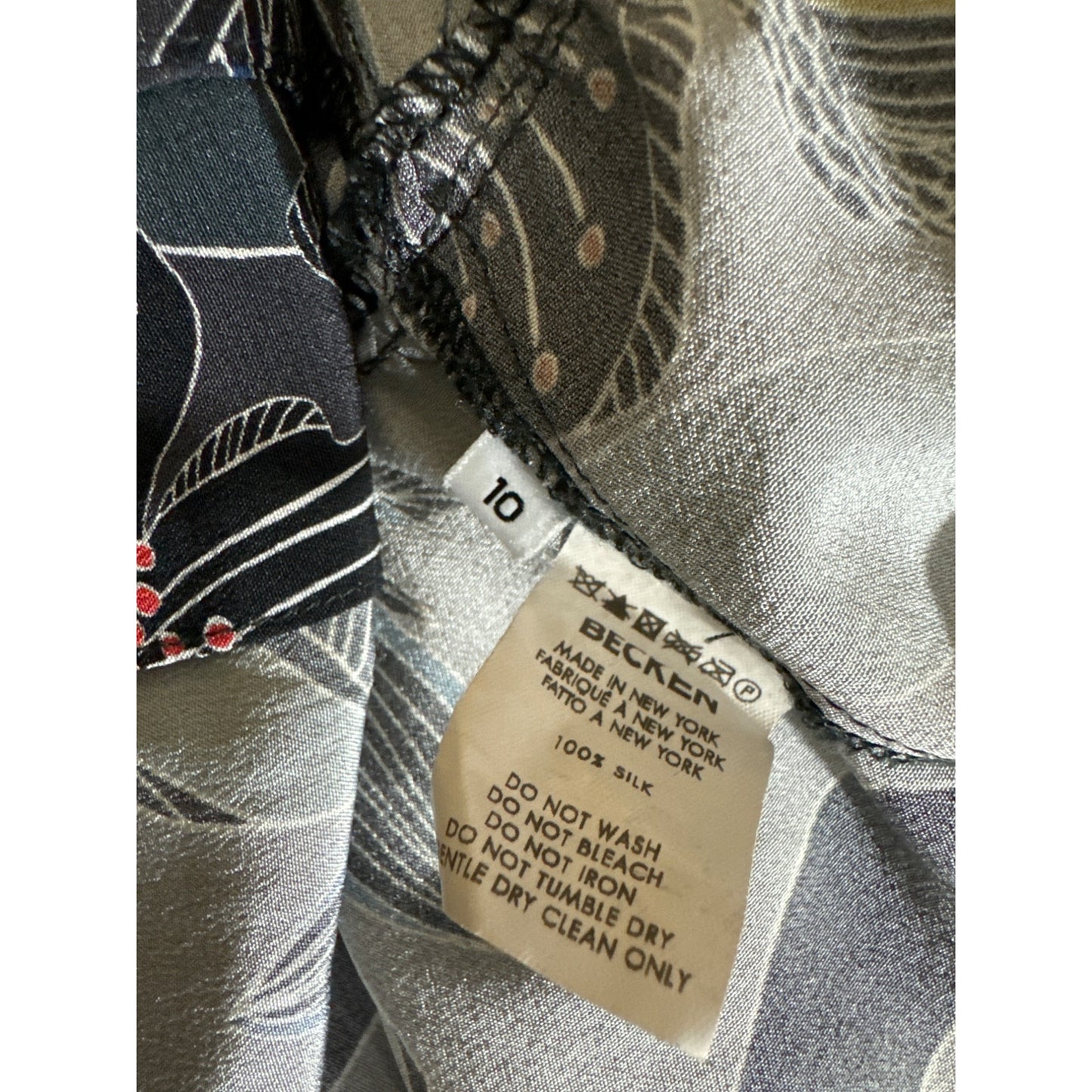 Becken Grey Floral Silk Blouse Size 10