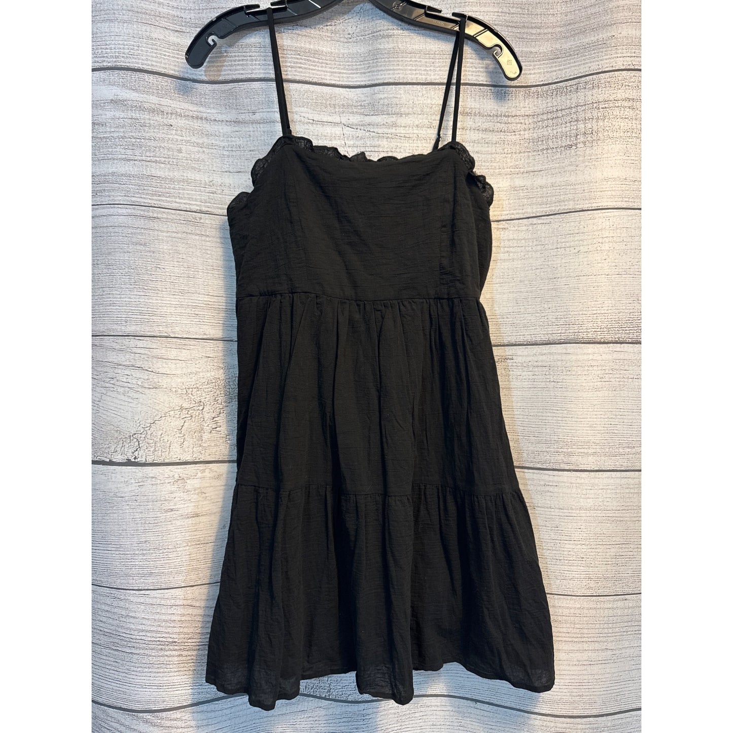 Wild Fable Black Cotton Tiered Mini Dress With Lace Trim Spaghetti Straps Size M