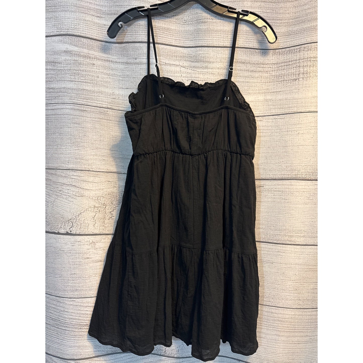Wild Fable Black Cotton Tiered Mini Dress With Lace Trim Spaghetti Straps Size M