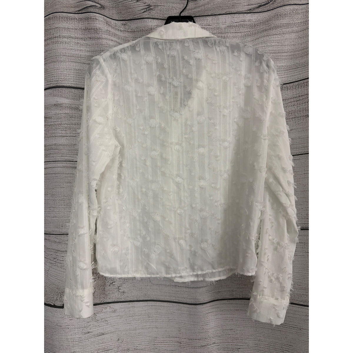 NWT Zara White Sheer Fringe Textured Button-Up Shirt Size S