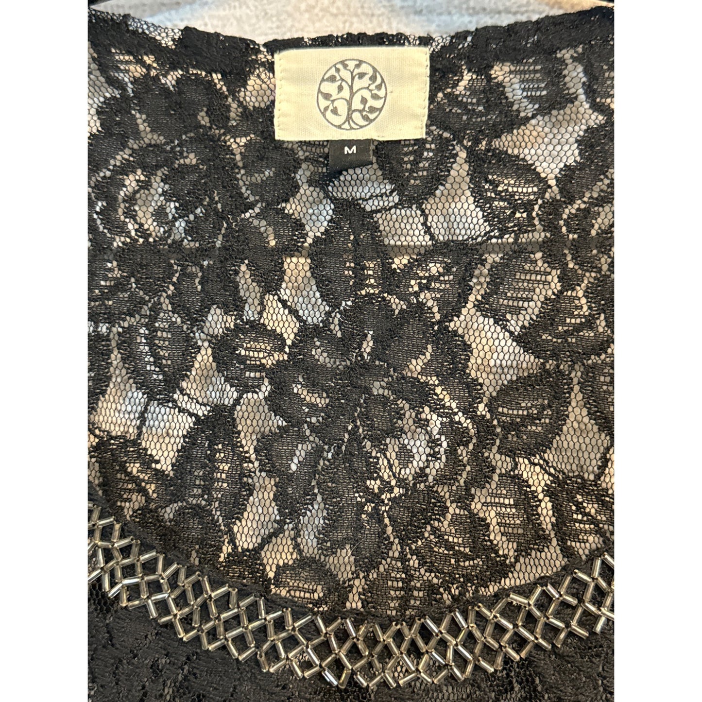 Tree of Life Lace Sleeveless Top With Chain Detail Size M