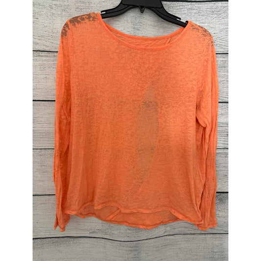 Orange Open-Back Sheer Knit Long Sleeve Top Size M
