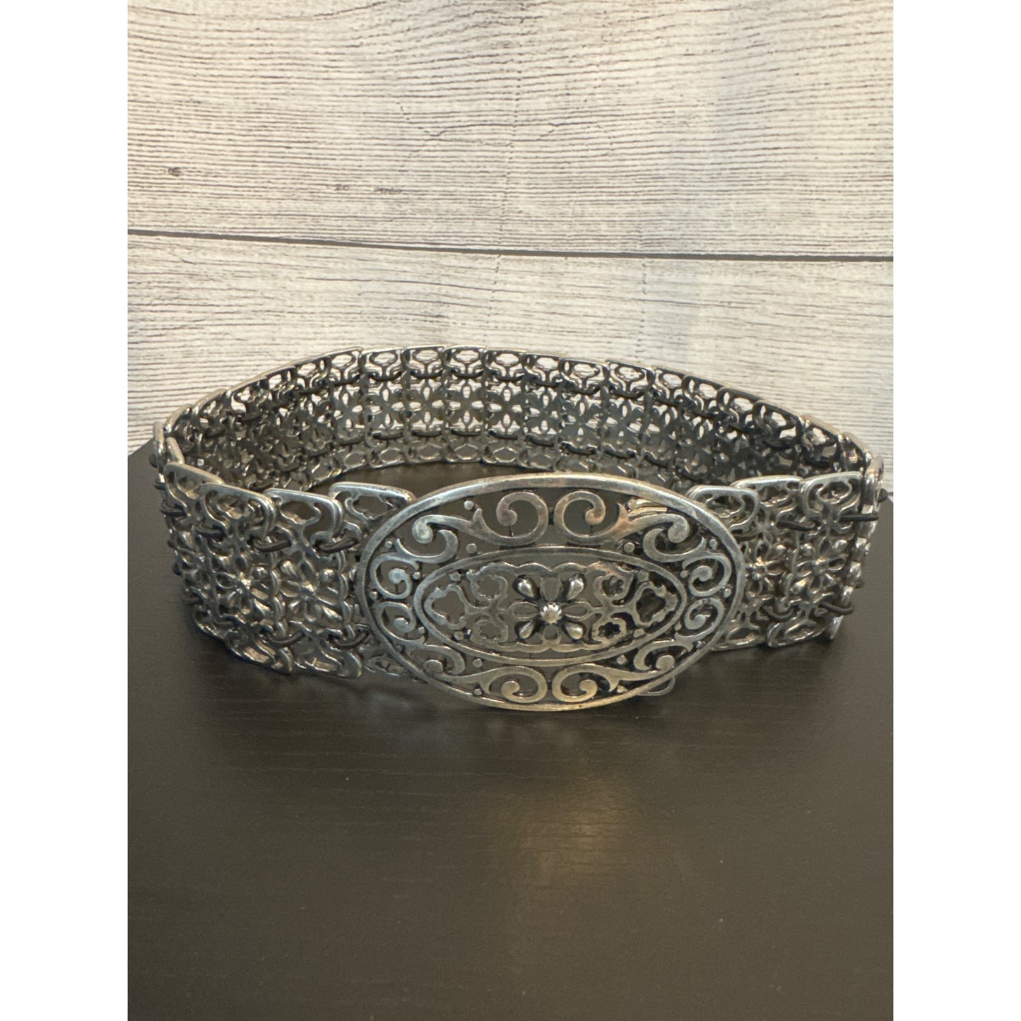 Vintage Silver Filigree Belt With Ornate Buckle