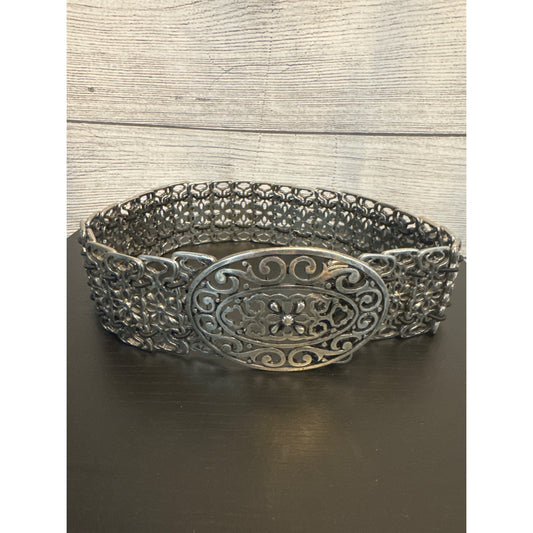 Vintage Silver Filigree Belt With Ornate Buckle