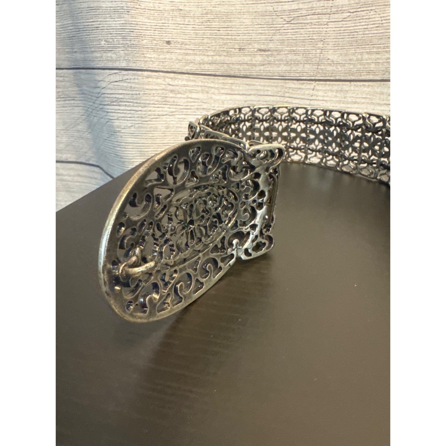 Vintage Silver Filigree Belt With Ornate Buckle