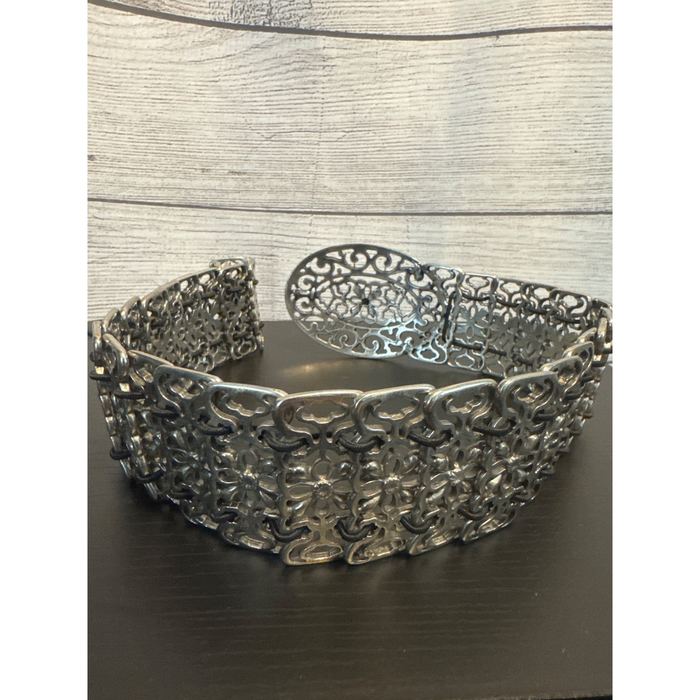 Vintage Silver Filigree Belt With Ornate Buckle