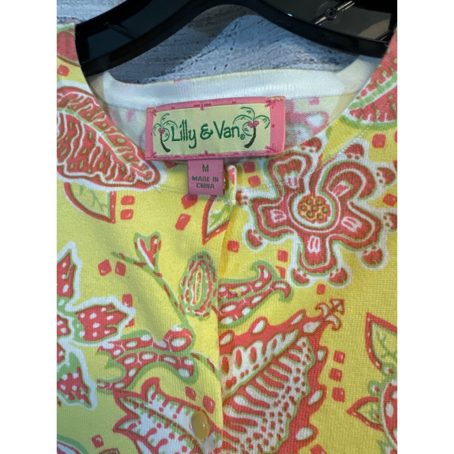 Lilly & Van Long Sleeve Yellow Floral Cardigan Sweater M