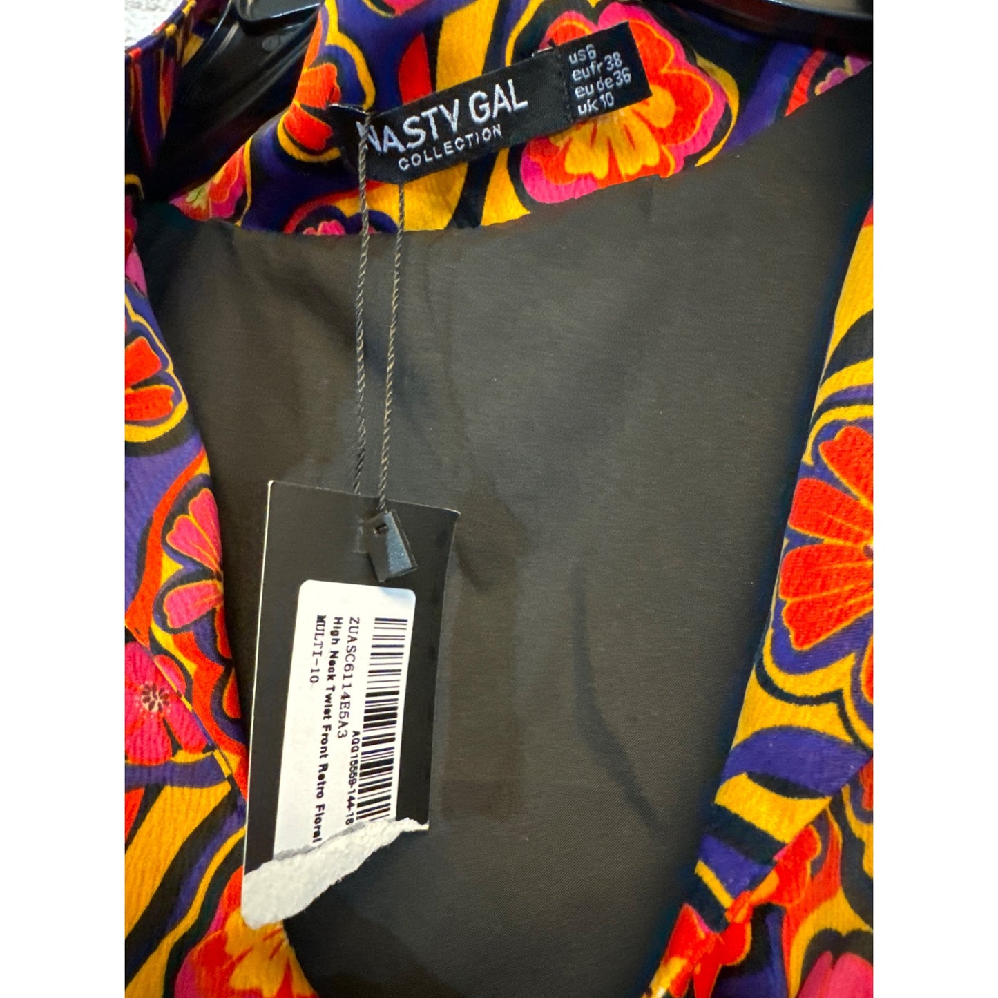 Nasty Gal Collection High Neck Twist Front Retro Floral Size 6